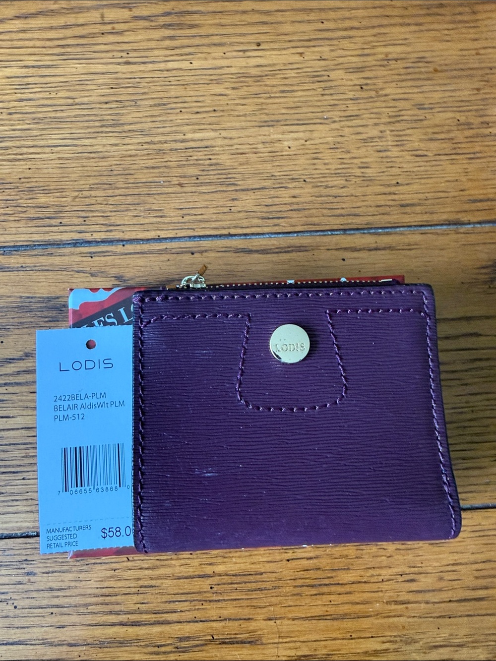 Lodis Plum Leather Card & Zip Pocket Wallet